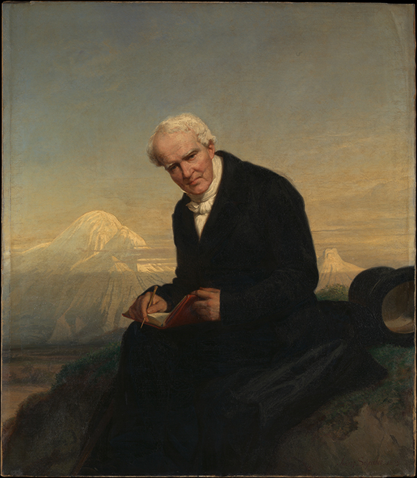 Alexander von Humboldt wurde noch als Greis vor dem Chimborazo dargestellt, den er 1802 bestiegen hatte. (Julius Schrader, 1859, The Metropolitan Museum of Art, New York.)