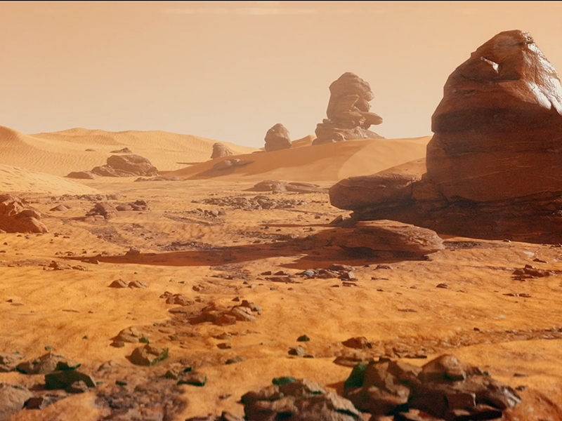 Filmstill einer von Tim Stupak entworfenen Marslandschaft