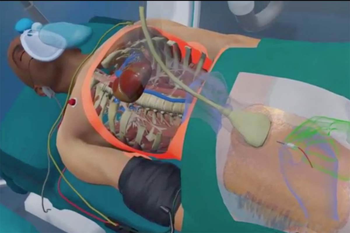 Ausschnitt aus einem VR-Trainingsszenario beim schwerverletzten Traumapatienten
