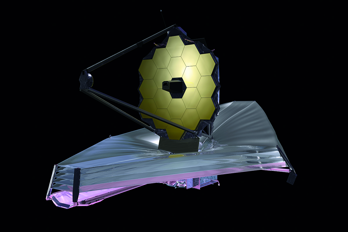 Das James-Webb-Weltraumteleskop ist ein gemeinsames Projekt der Weltraumagenturen NASA, ESA und CSA, das am 22. Dezember 2021 vom Weltraumbahnhof in Kourou in seine Umlaufbahn gebracht werden soll. © NASA