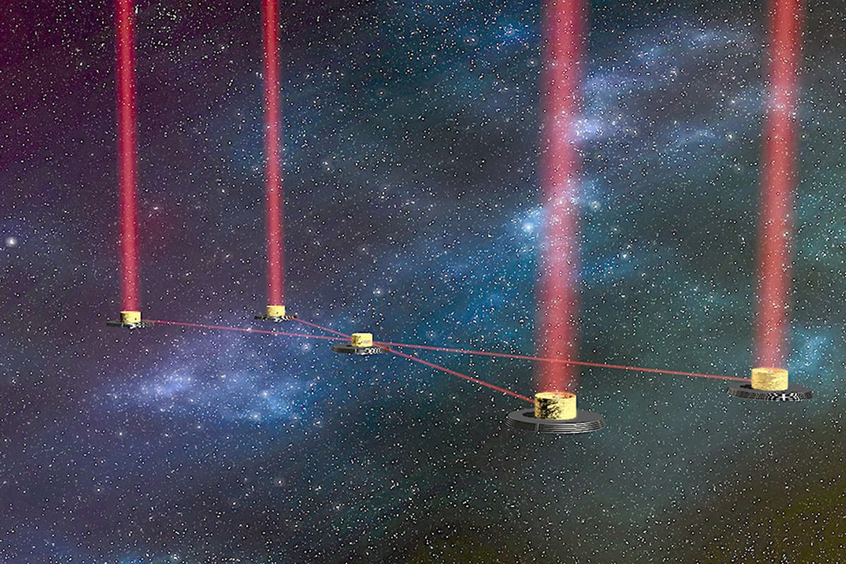 Eine konzeptionelle Illustration der LIFE-Teleskope und des zentralen Instruments zur Kombination der Strahlen. ©  ETHZ