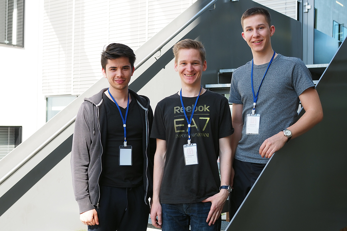 V.l.n.r.: Fabio Bertagna, Patrick Hodel und Andreas Gsponer haben den «UniHack» durchgeführt. © Universität Bern / Bild: Ivo Schmucki