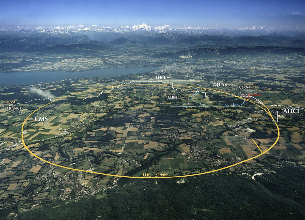 Der Large Hadron Collider befindet sich unter Frankreich und dem Kanton Genf und hat einen Umfang von 26.7 Kilometern. © Maximilien Brice/CERN