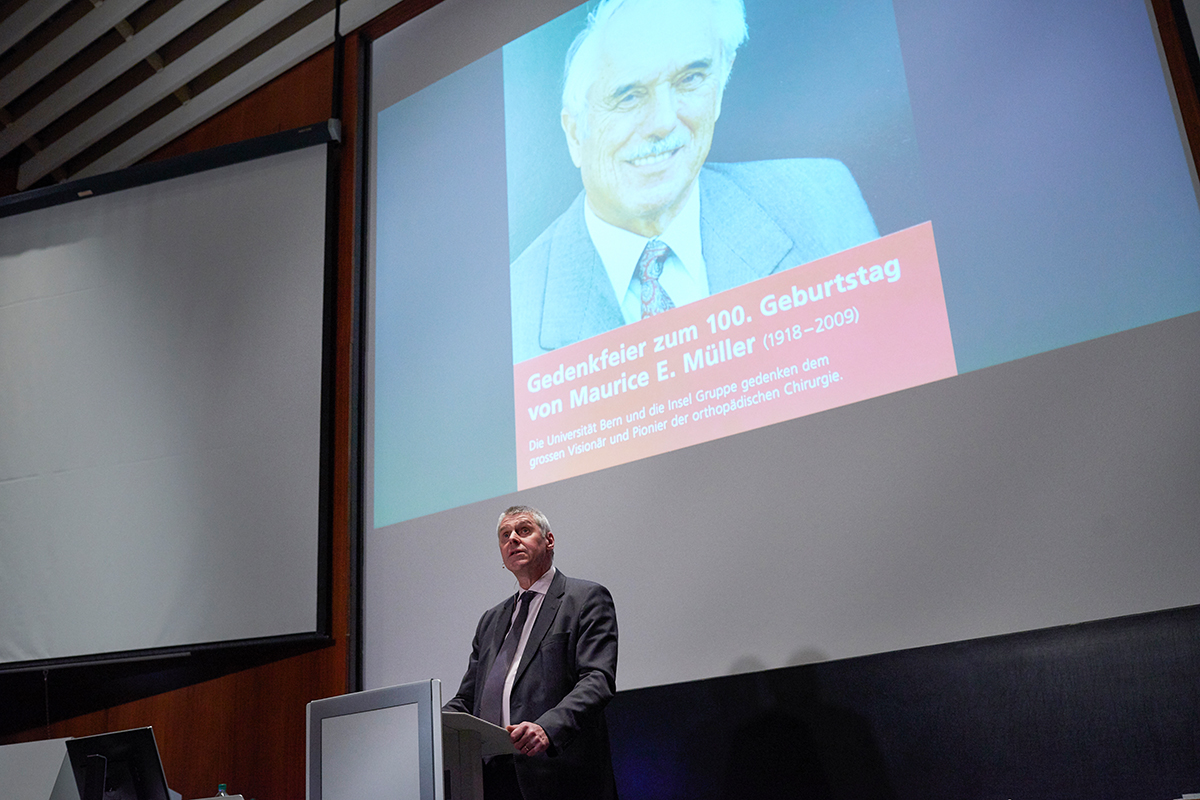 Christian Leumann, Rektor der Universität Bern, hob in seiner Begrüssungsrede das Engagement von Maurice E. Müller für das Patientenwohl hervor. Alle Bilder: © Universität Bern / Franziska Rothenbühler