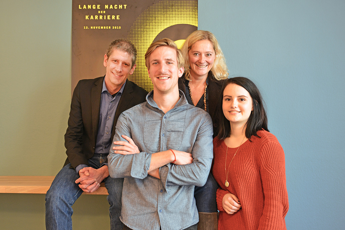 Das Career Service Team (von links nach rechts): Marco Hollenstein, Simon Drescher, Caroline Schmid und Vera Bäriswyl