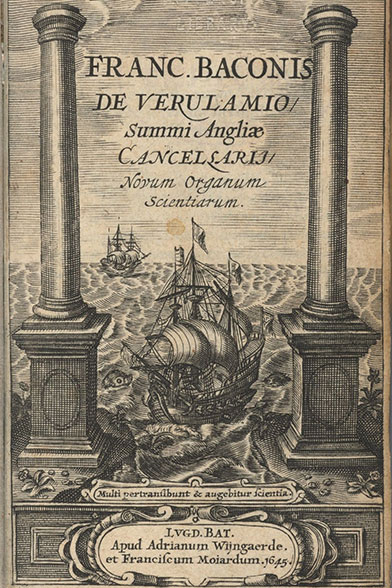 Unten im Bild prangt der Schriftzug «Multi pertransibunt et augebitur scientia»: Viele werden zwischen den Säulen hindurchfahren, wodurch das wissenschaftliche Wissen erweitert wird. Darüber sieht man ein Schiff, dass gerade die Säulen passiert; in weiter Ferne lässt sich ein zweites Schiff erkennen.