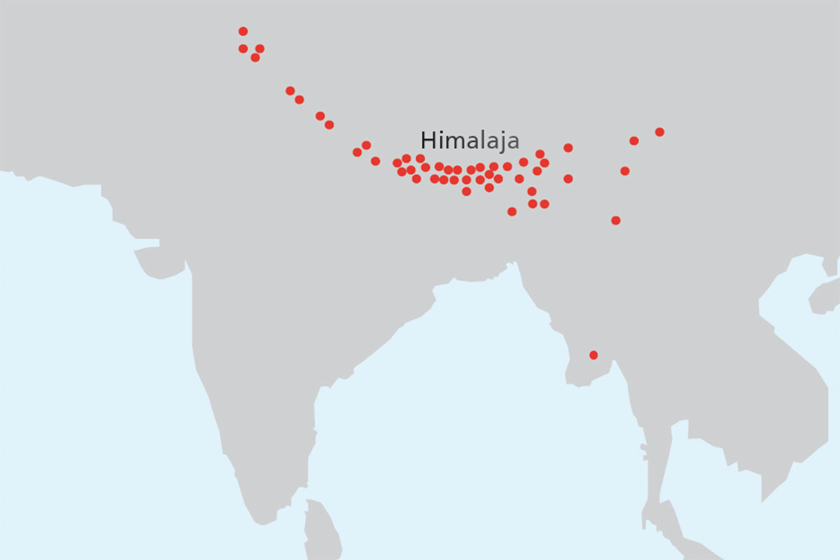 Karte vom Himalaja-Gebiet