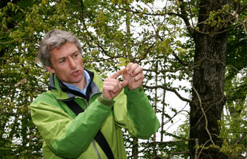 Biologe Beat Fischer beim Reden auf dem Waldrundgang