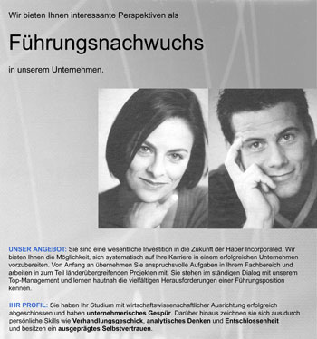 Stelleninserat mit Abbildung eines Portraits beider Geschlechter