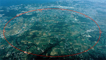 Auf Karte eingezeichneter Ringtunnel des Cerns