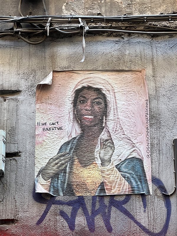 Ein feministisches und antirassistisches Streetart-Werk in Neapel zeigt eine schwarze Madonna (April 2024) © Fotografie N.D.
